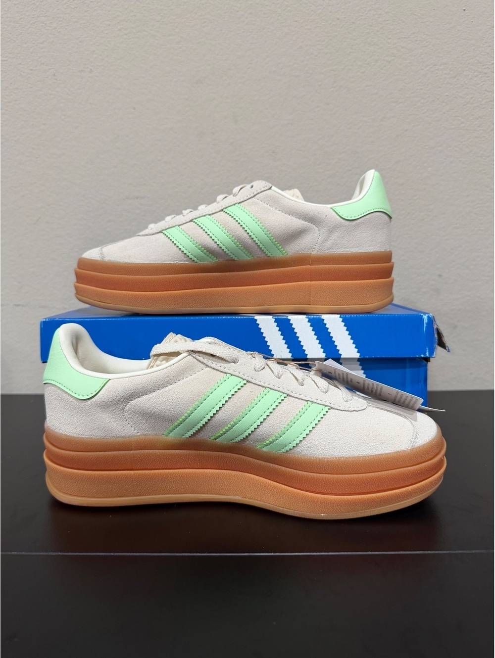 Size 5Y/6 Women - Adidas Gazelle Bold GS “Wonder White Semi Green Spark” - Picture 2 of 6